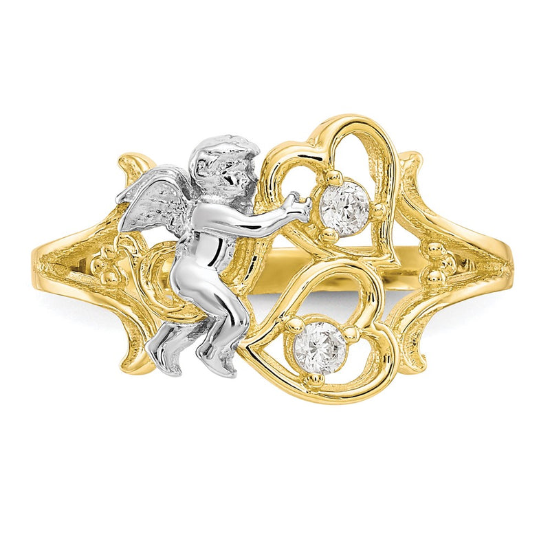 10k & Rhodium CZ Angel w/Hearts Ring-10C1285