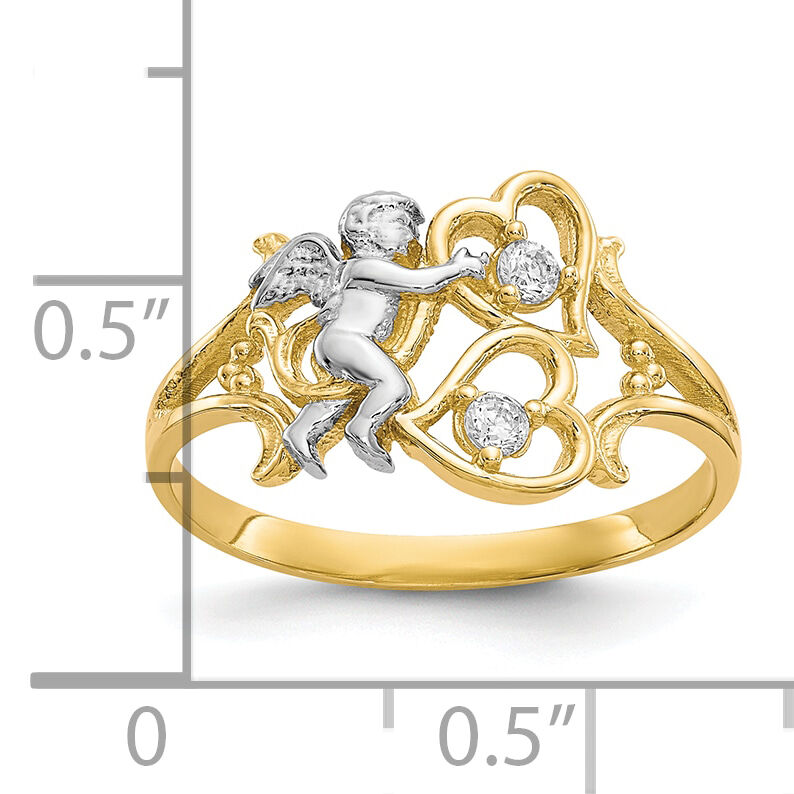 10k & Rhodium CZ Angel w/Hearts Ring-10C1285