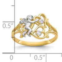 10k & Rhodium CZ Angel w/Hearts Ring-10C1285