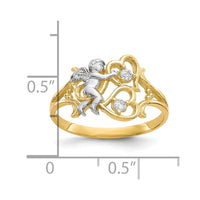 10k & Rhodium CZ Angel w/Hearts Ring-10C1285