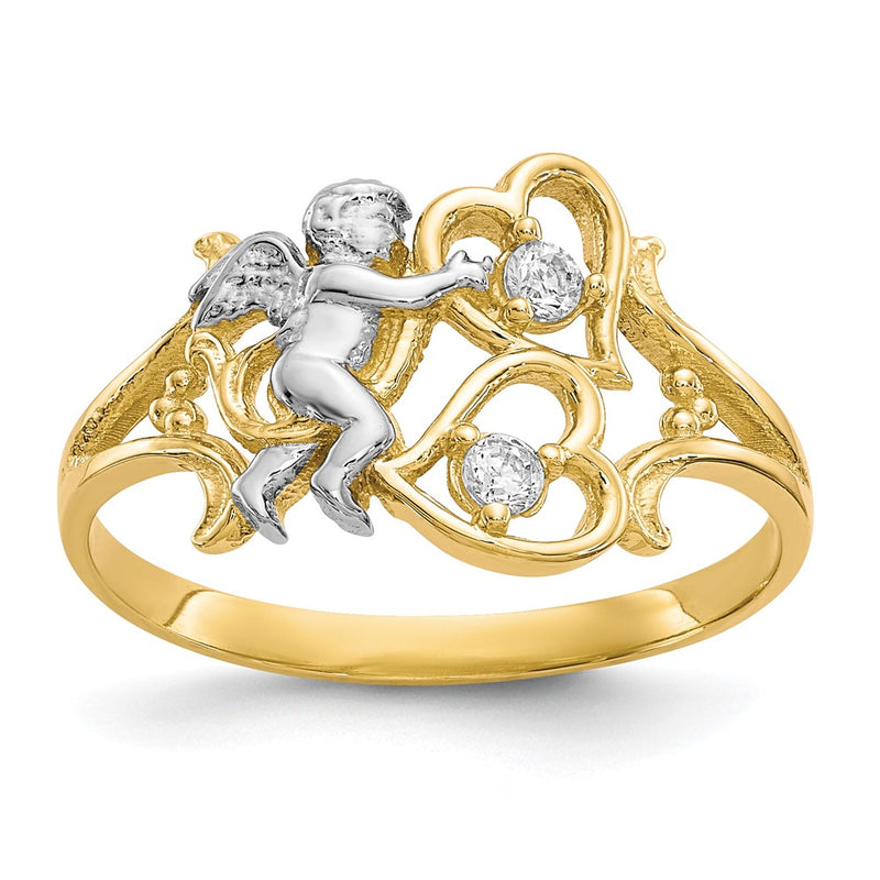 10k & Rhodium CZ Angel w/Hearts Ring-10C1285