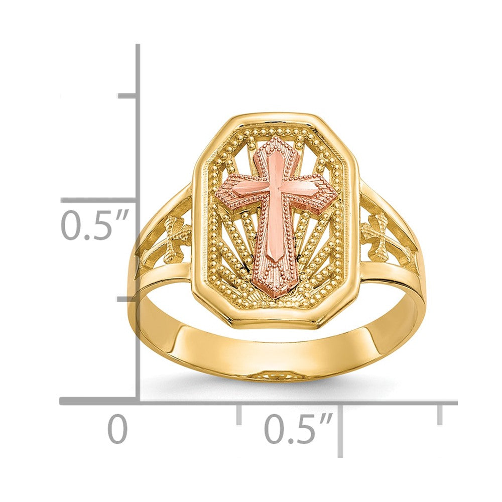 10k Two-tone Filigree Cross Ring-10C1289
