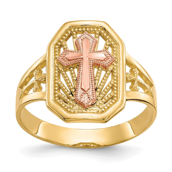 10k Two-tone Filigree Cross Ring-10C1289