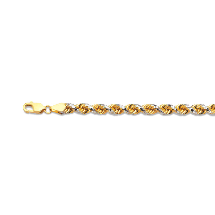 10K 6MM TWO TONE SOLID DC PRISM ROPE 7.5" CHAIN BRACELET (AVAILABLE IN LENGTHS 7" - 30")