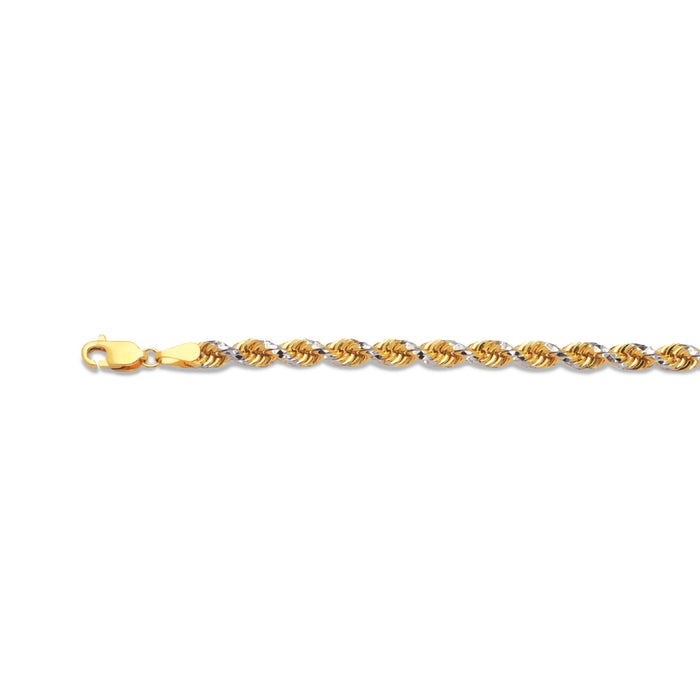 10K 5MM TWO TONE SOLID DC PRISM ROPE 7" CHAIN BRACELET (AVAILABLE IN LENGTHS 7" - 30")