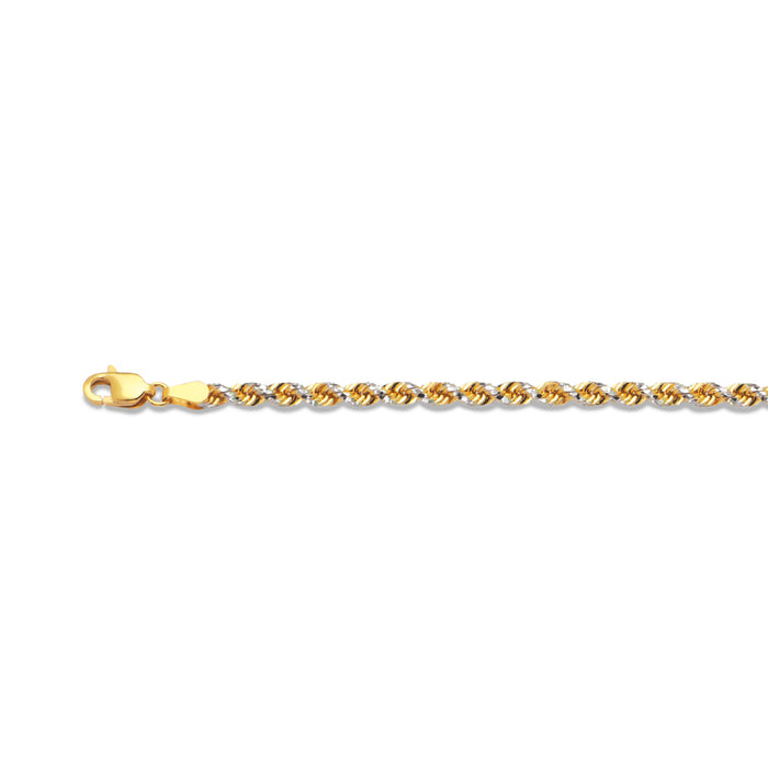 10K 4MM TWO TONE SOLID DC PRISM ROPE 9" CHAIN BRACELET (AVAILABLE IN LENGTHS 7" - 30")