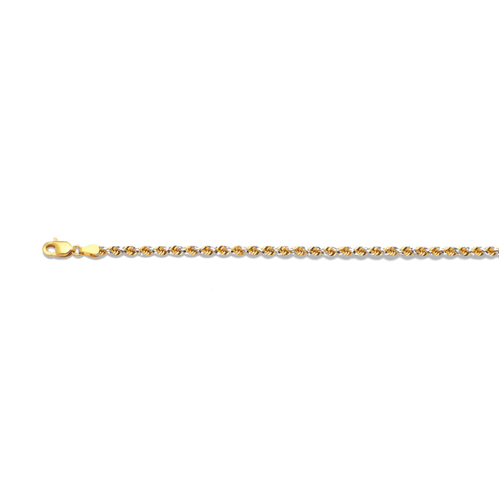 14K 2MM TWO TONE SOLID DC PRISM ROPE 16" CHAIN NECKLACE (AVAILABLE IN LENGTHS 7" - 30")