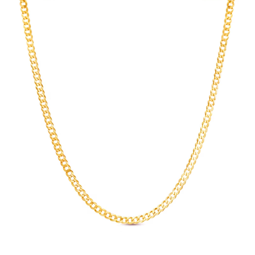 10K 2.5MM YELLOW GOLD SOLID CURB 20" CHAIN NECKLACE (AVAILABLE IN LENGTHS 7" - 30")