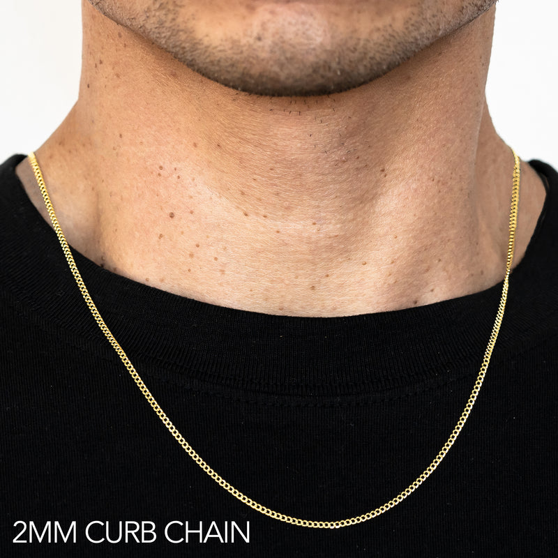 10K 2MM YELLOW GOLD SOLID CURB 22" CHAIN NECKLACE (AVAILABLE IN LENGTHS 7" - 30")