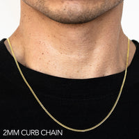 10K 2MM YELLOW GOLD SOLID CURB 18" CHAIN NECKLACE (AVAILABLE IN LENGTHS 7" - 30")