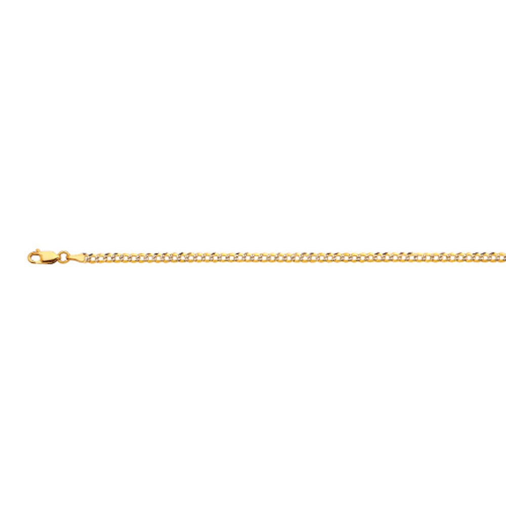 10K 2.5MM YELLOW GOLD SOLID PAVE CURB 8" CHAIN BRACELET (AVAILABLE IN LENGTHS 7" - 30")