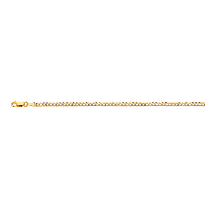 10K 2.5MM YELLOW GOLD SOLID PAVE CURB 8" CHAIN BRACELET (AVAILABLE IN LENGTHS 7" - 30")