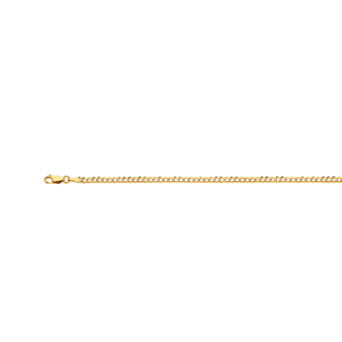 10K 2MM YELLOW GOLD SOLID PAVE CURB 7" CHAIN BRACELET (AVAILABLE IN LENGTHS 7" - 30")