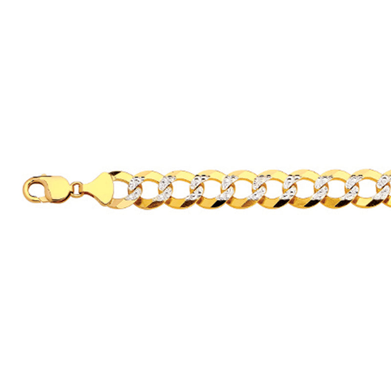 14K 15MM YELLOW GOLD SOLID PAVE CURB 22" CHAIN NECKLACE (AVAILABLE IN LENGTHS 7" - 30")