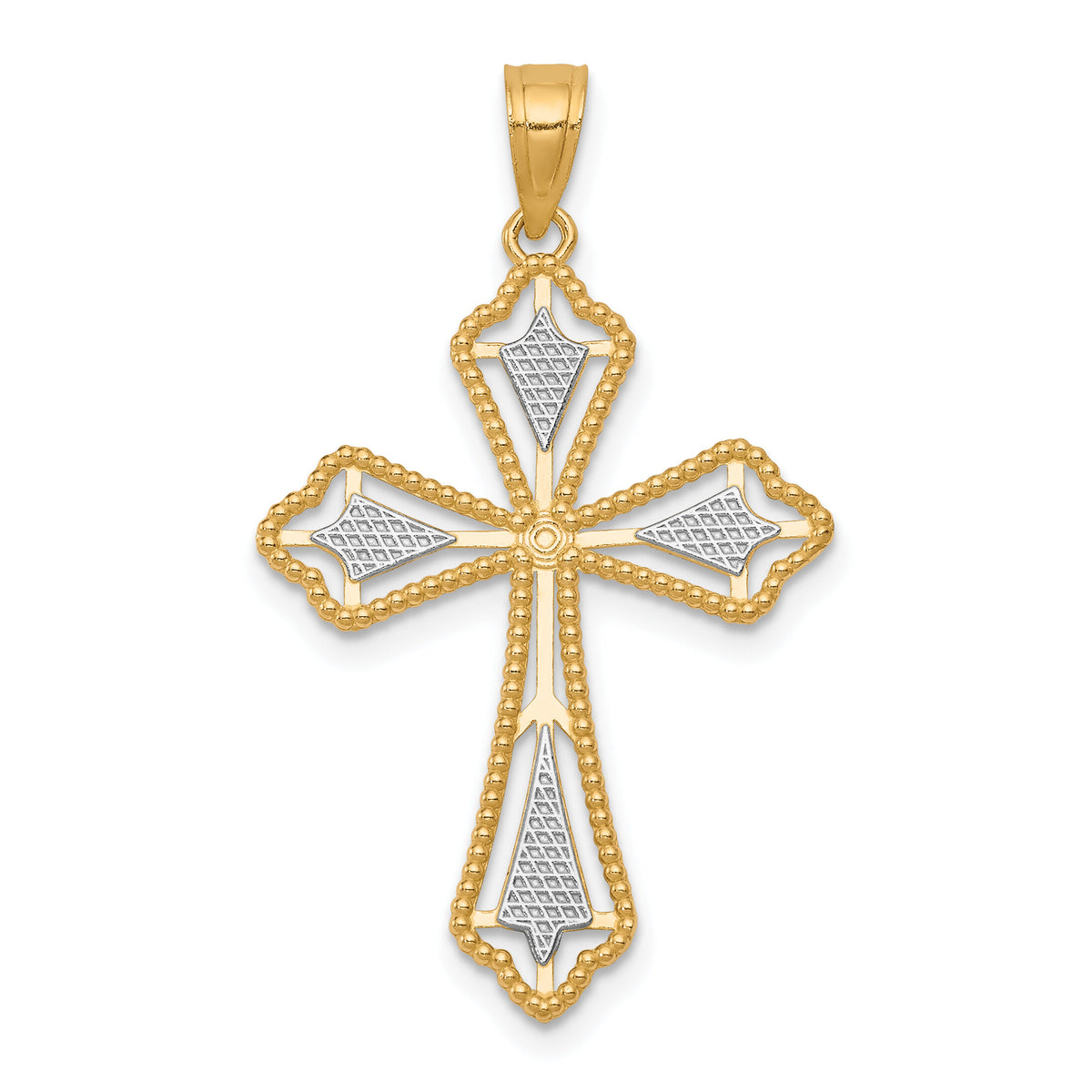 10K w/Rhodium Diamond-Cut Cross Pendant-10C1314