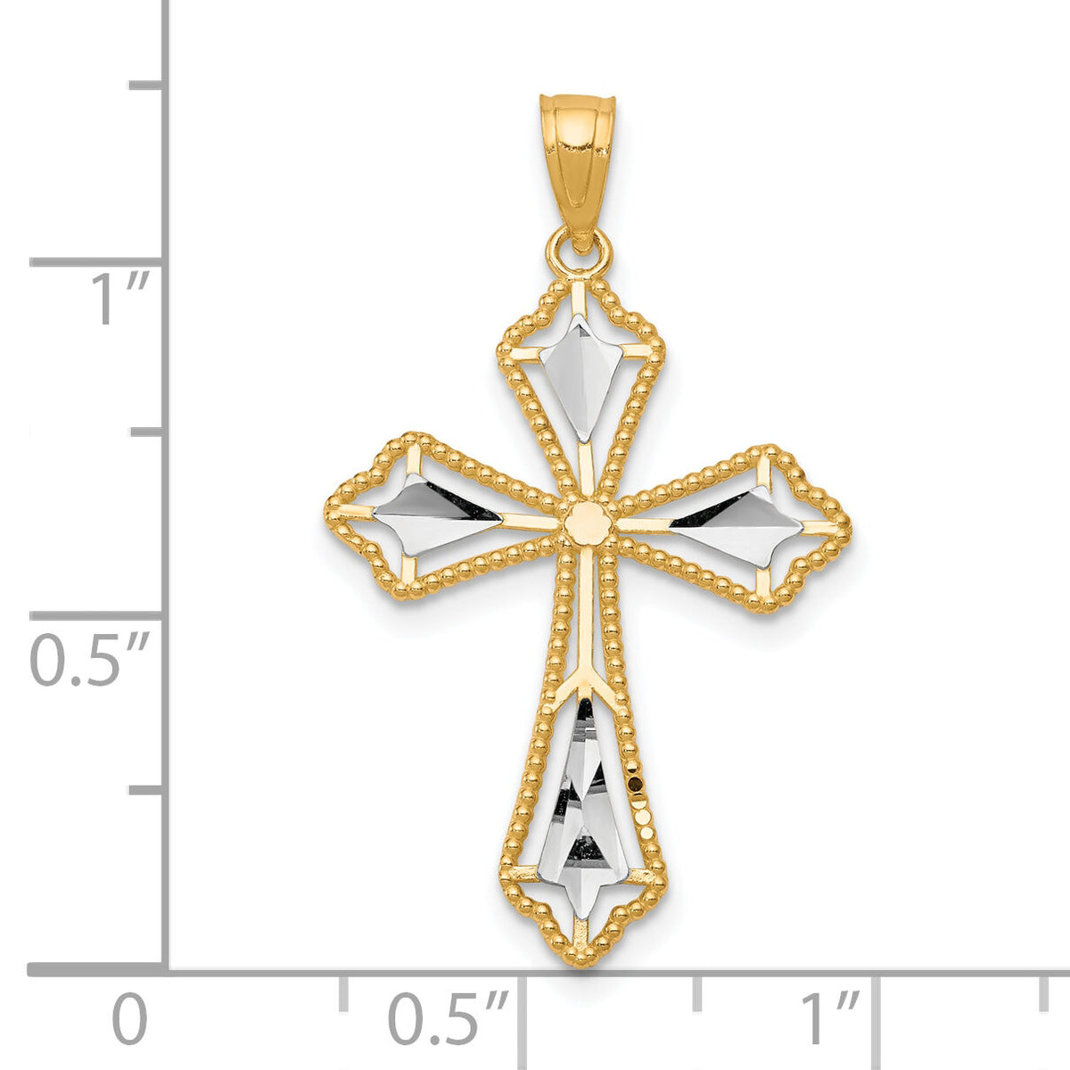 10K w/Rhodium Diamond-Cut Cross Pendant-10C1314