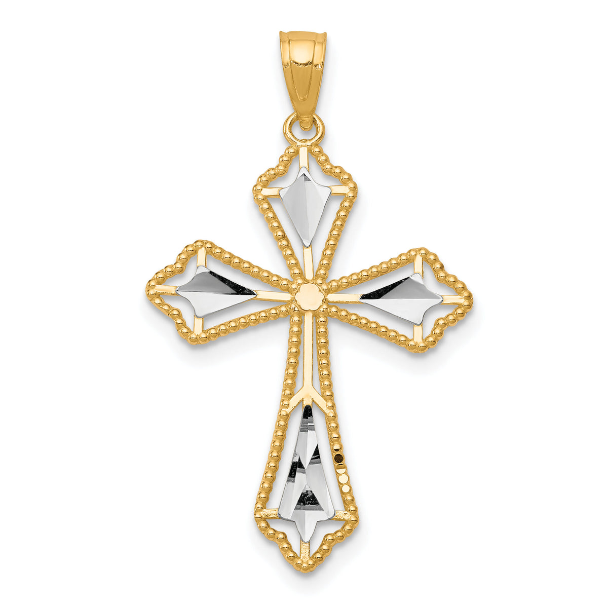 10K w/Rhodium Diamond-Cut Cross Pendant-10C1314