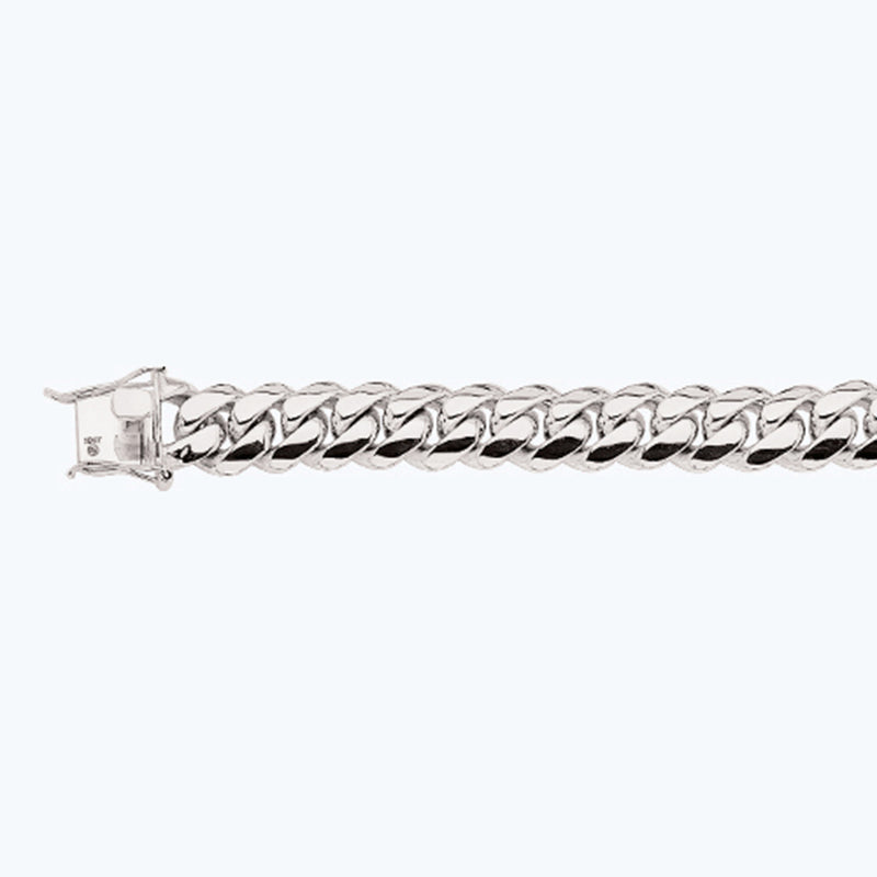 10K 14MM WHITE GOLD SOLID MIAMI CUBAN 8.5" CHAIN BRACELET (AVAILABLE IN LENGTHS 7" - 30")