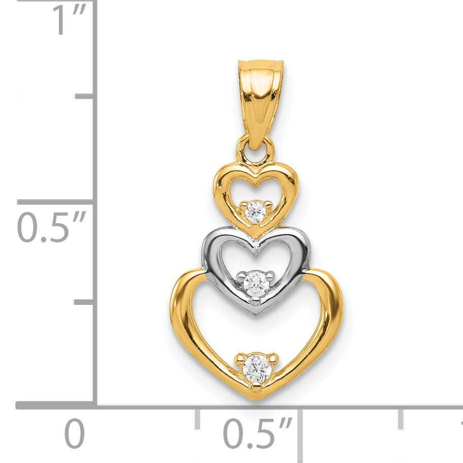 10K w/Rhodium CZ 3-Heart Pendant-10C1326