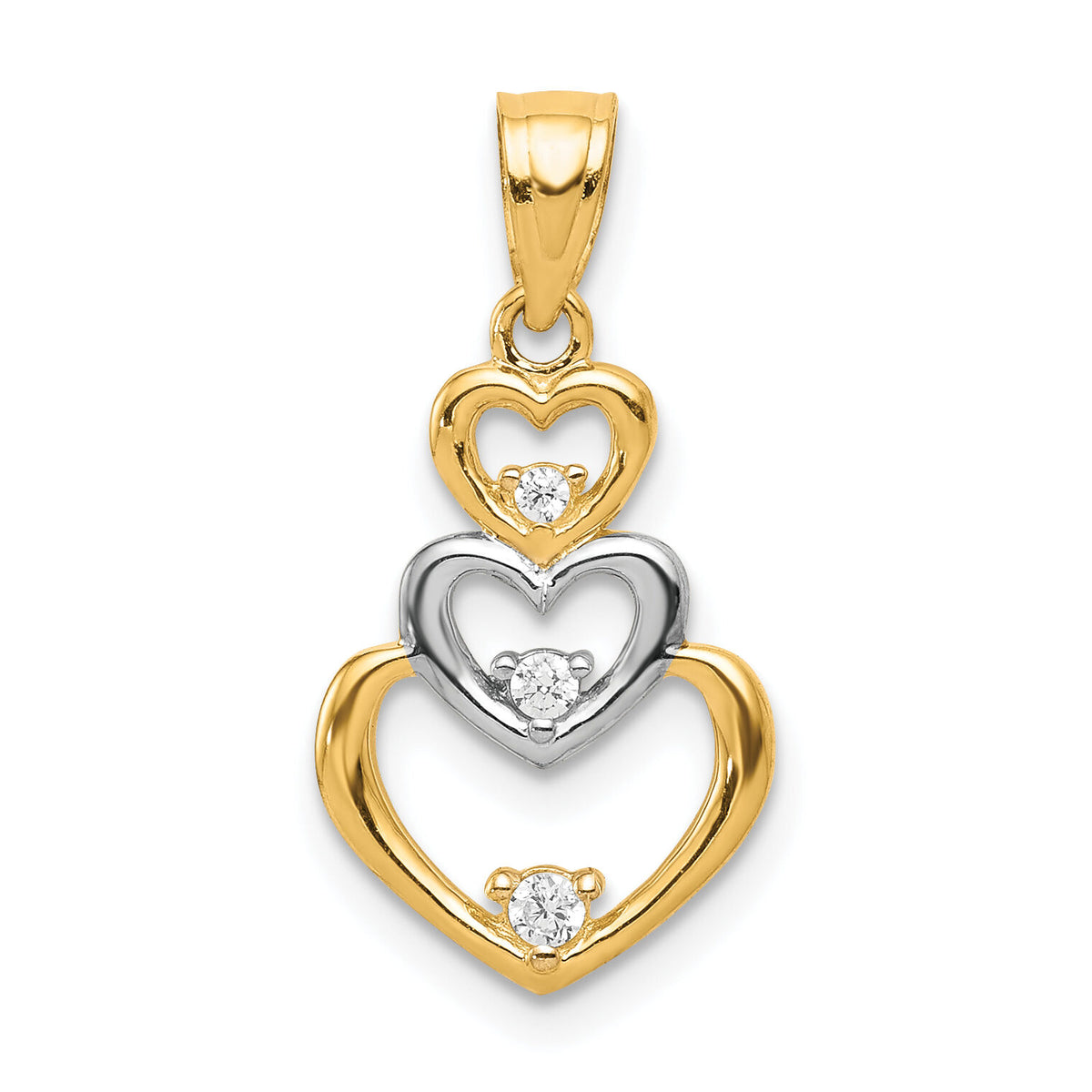 10K w/Rhodium CZ 3-Heart Pendant-10C1326