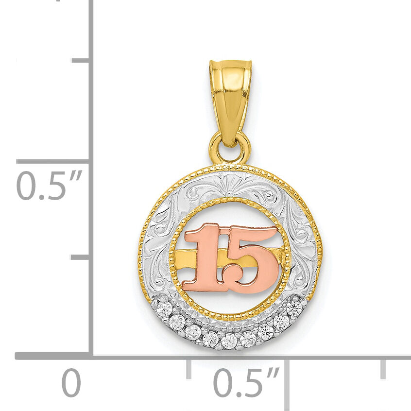 10K Two-tone w/White Rhodium CZ 15 Round Pendant-10C1332