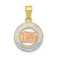 10K Two-tone w/White Rhodium CZ 15 Round Pendant-10C1332