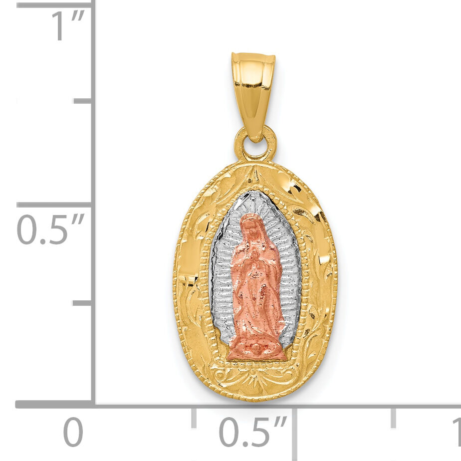 10K Two-Tone White Rhodium Lady Of Guadalupe Oval Pendant-10C1334