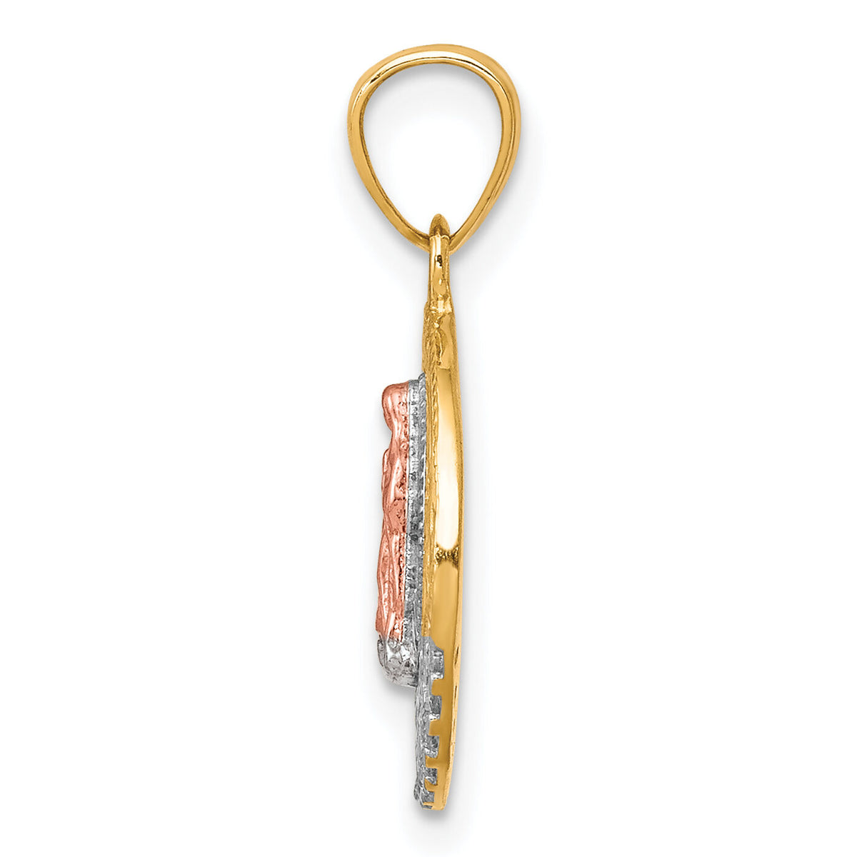10K Two-Tone w/ Rhodium CZ Lady Of Guadalupe Round Pendant-10C1335
