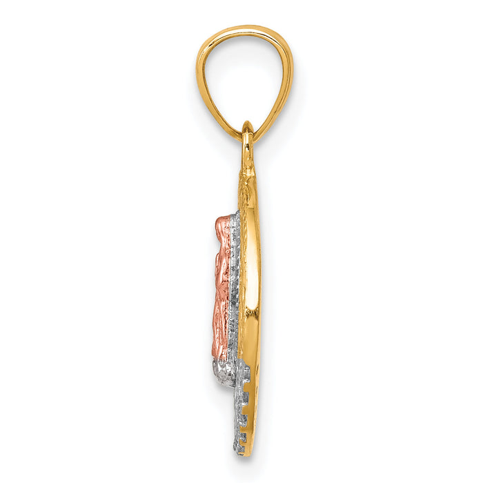 10K Two-Tone w/ Rhodium CZ Lady Of Guadalupe Round Pendant-10C1335