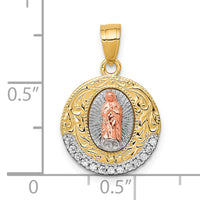 10K Two-Tone w/ Rhodium CZ Lady Of Guadalupe Round Pendant-10C1335