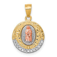10K Two-Tone w/ Rhodium CZ Lady Of Guadalupe Round Pendant-10C1335