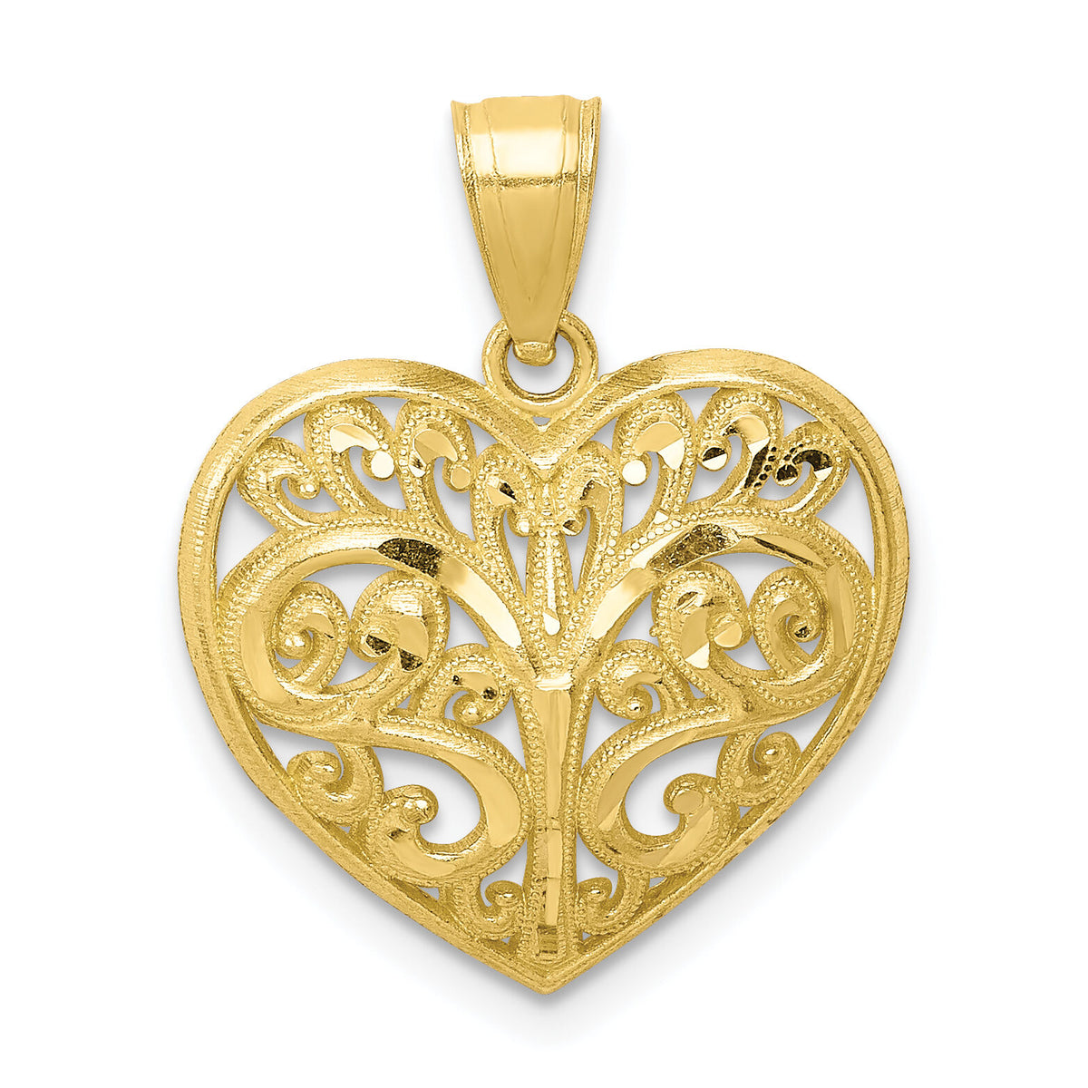 10K Diamond-cut Filigree Heart Charm-10C1349