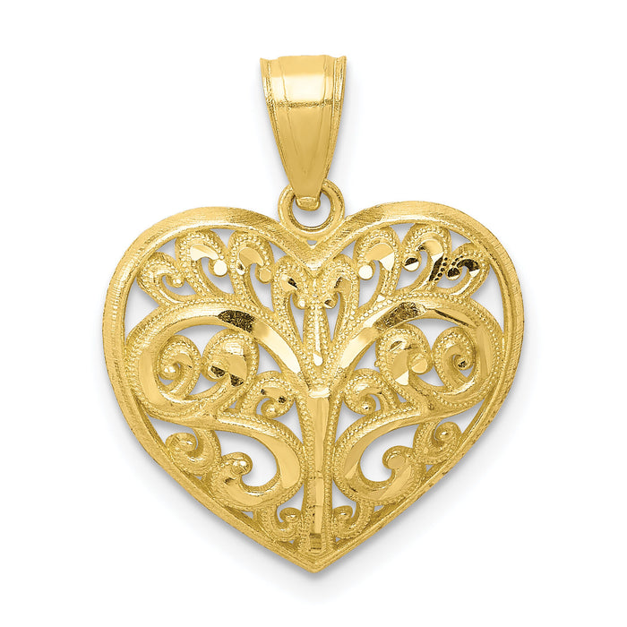 10K Diamond-cut Filigree Heart Charm-10C1349