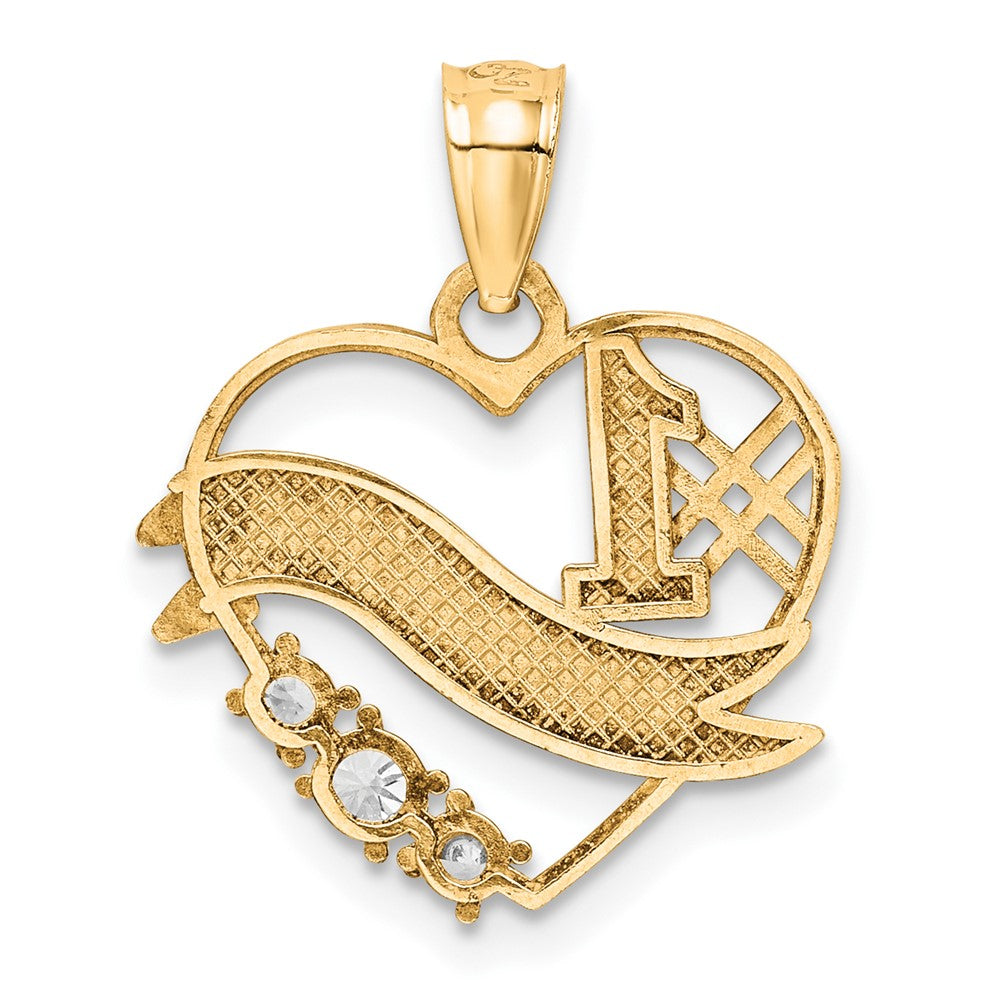 10K W/Rhodium CZ #1 MOTHER In Heart Pendant-10C1351