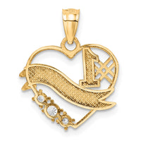 10K W/Rhodium CZ #1 MOTHER In Heart Pendant-10C1351