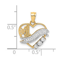 10K W/Rhodium CZ #1 MOTHER In Heart Pendant-10C1351