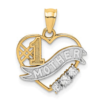 10K W/Rhodium CZ #1 MOTHER In Heart Pendant-10C1351