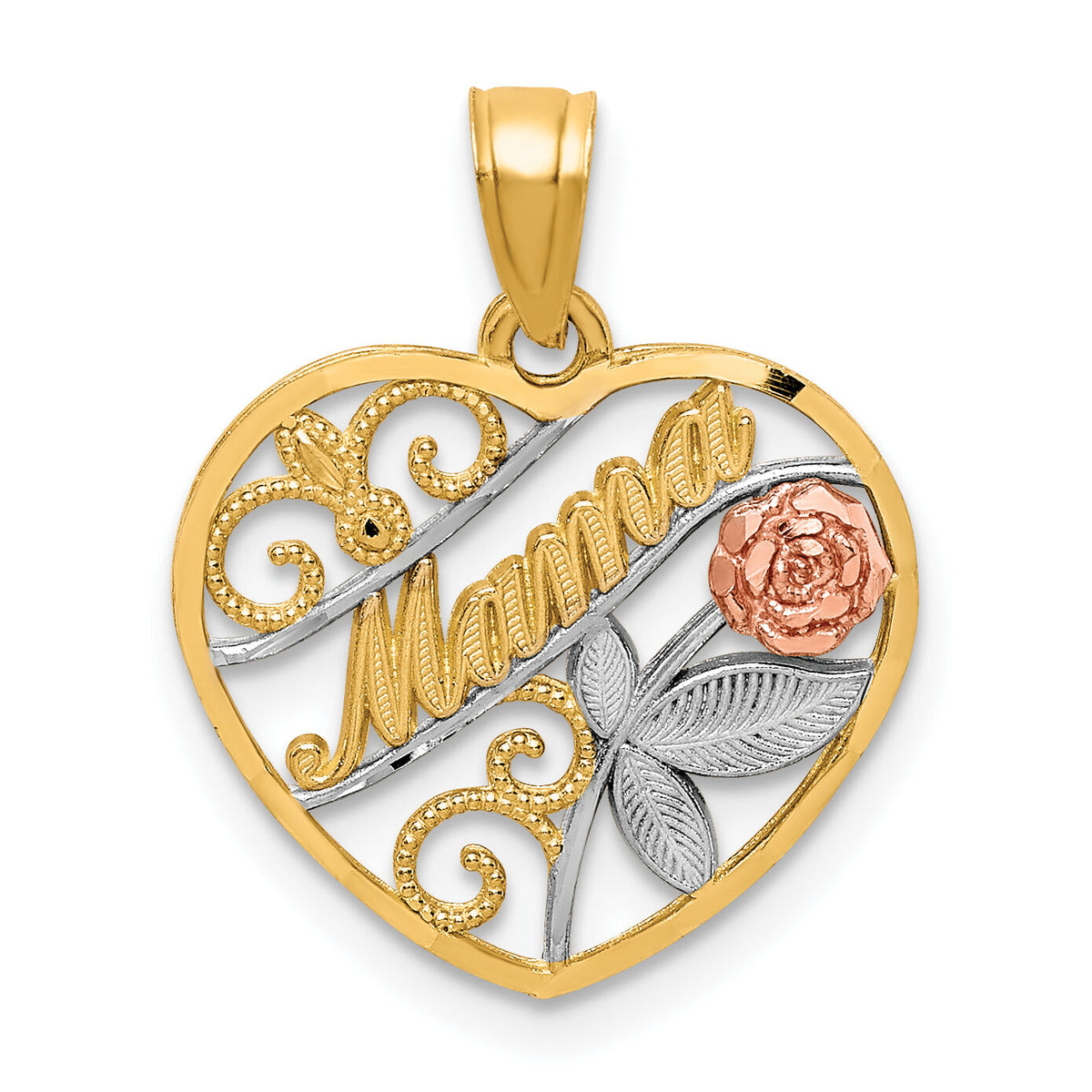 10K Two-Tone W/White Rhodium D/C MAMA Pendant-10C1353