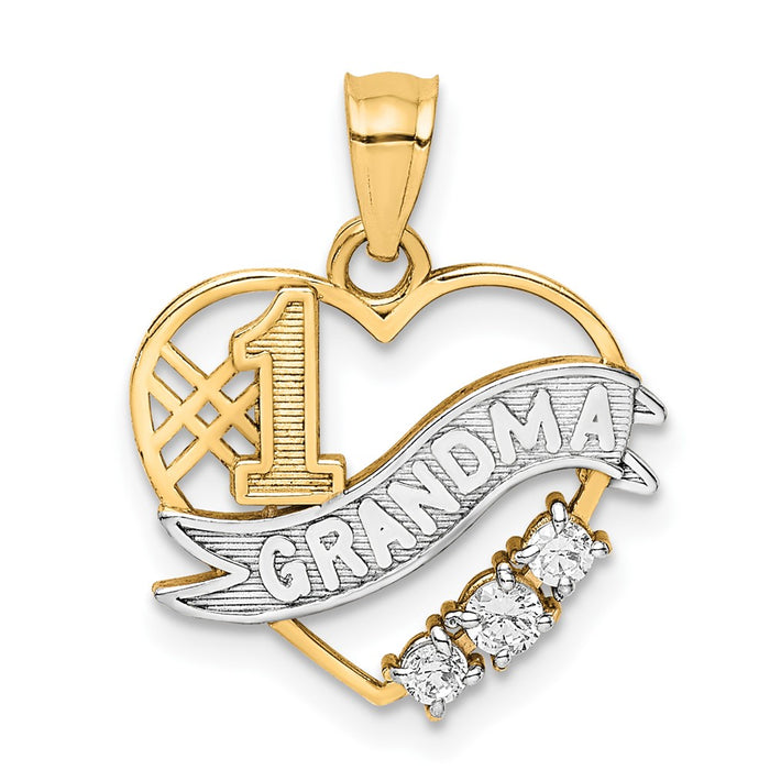 10K W/Rhodium CZ  #1 GRANDMA In Heart Pendant-10C1355