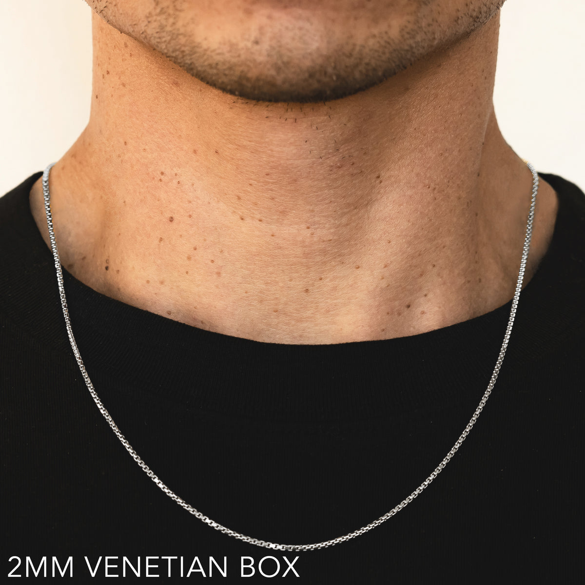 10K 2MM WHITE GOLD VENETIAN BOX 16" CHAIN NECKLACE (AVAILABLE IN LENGTHS 7" - 30")