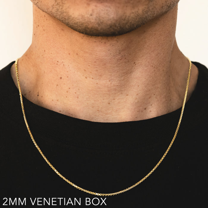 10K 2MM YELLOW GOLD VENETIAN BOX 16" CHAIN NECKLACE (AVAILABLE IN LENGTHS 7" - 30")