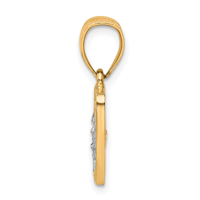 10K w/Rhodium CZ Micropave 100 Dollar Bill Pendant-10C1362