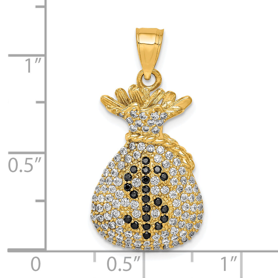 10K Black and Clear CZ Micro Pave Money Bag Pendant-10C1363