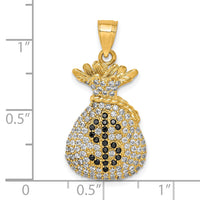 10K Black and Clear CZ Micro Pave Money Bag Pendant-10C1363