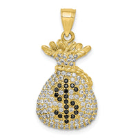 10K Black and Clear CZ Micro Pave Money Bag Pendant-10C1363
