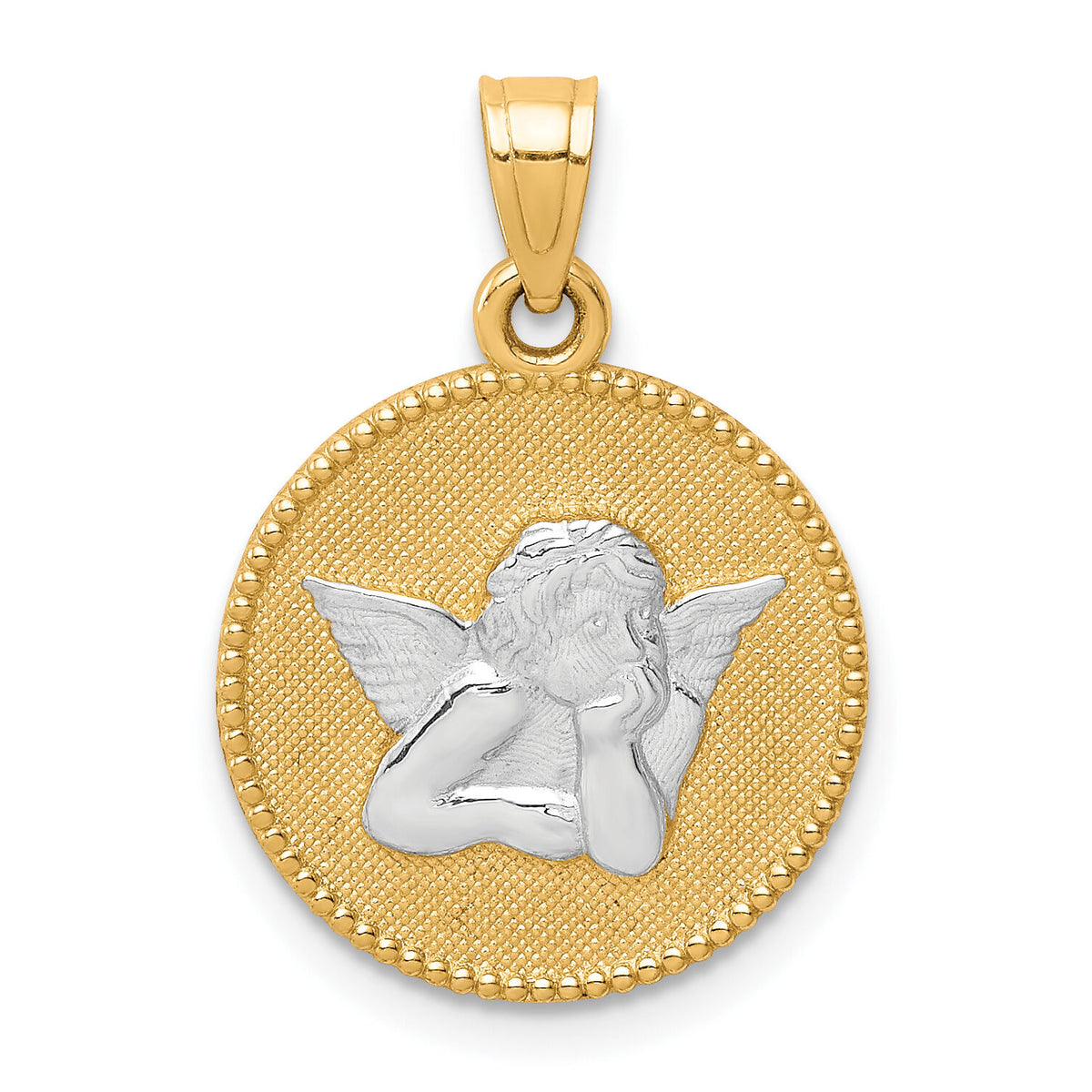 10K W/Rhodium Polished and Textured Angel Pendant-10C1366