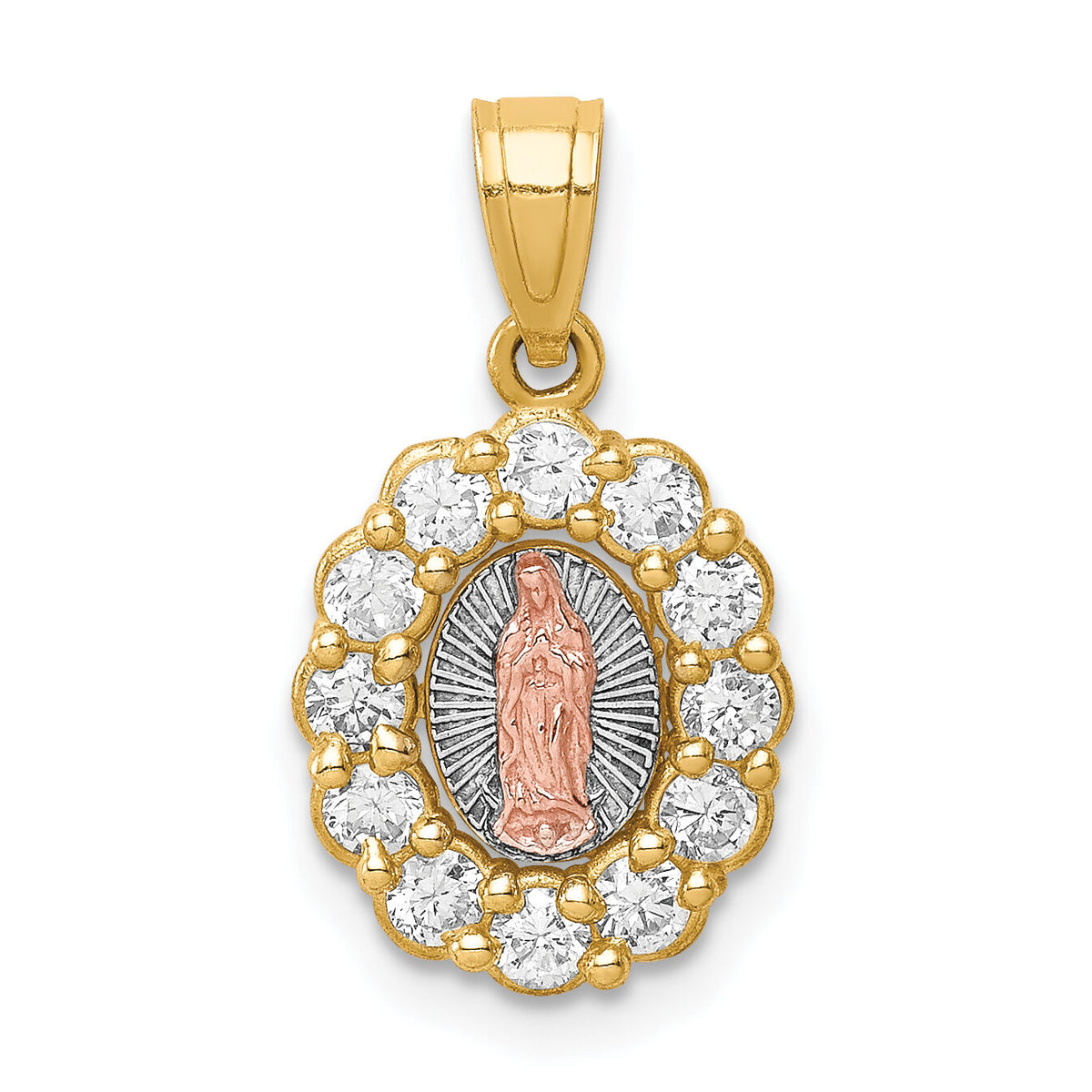 10K Two-Tone w/White Rhodium CZ Guadalupe Pendant-10C1368