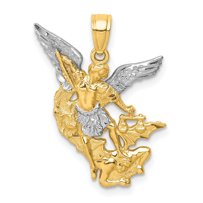 10K D/C w/Rhodium Saint Michael Pendant-10C1372