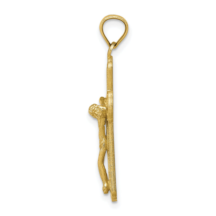 10K Polished Textured Crucifix Pendant-10C1373