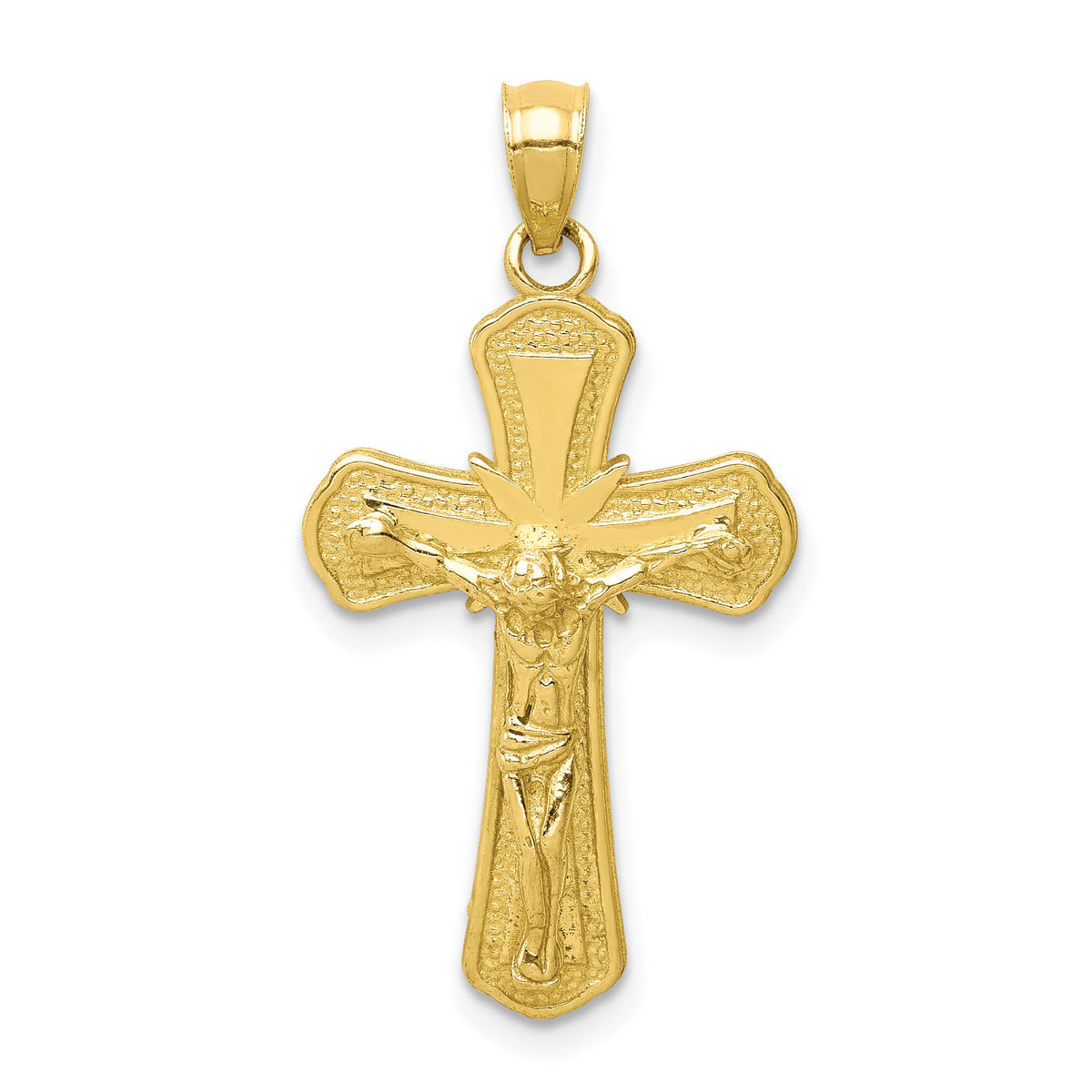 10K Polished Textured Crucifix Pendant-10C1373